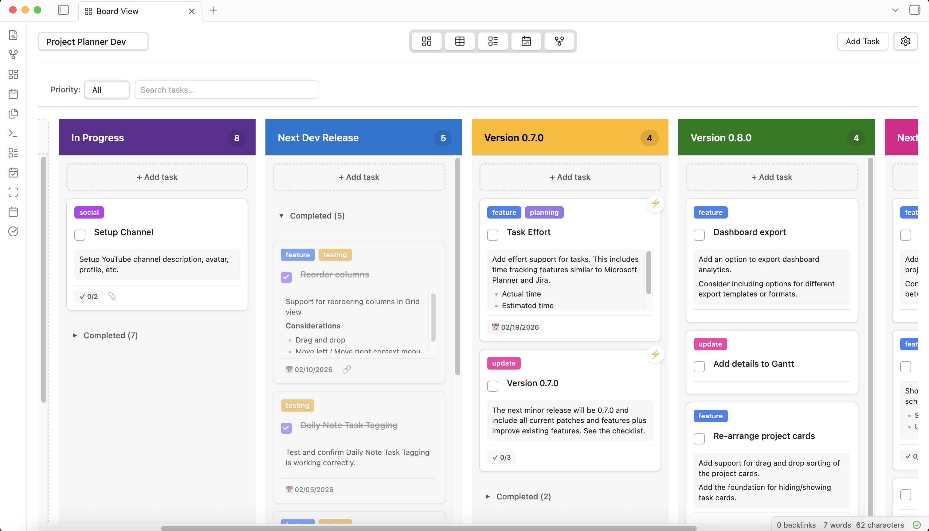 Project Planner Board View