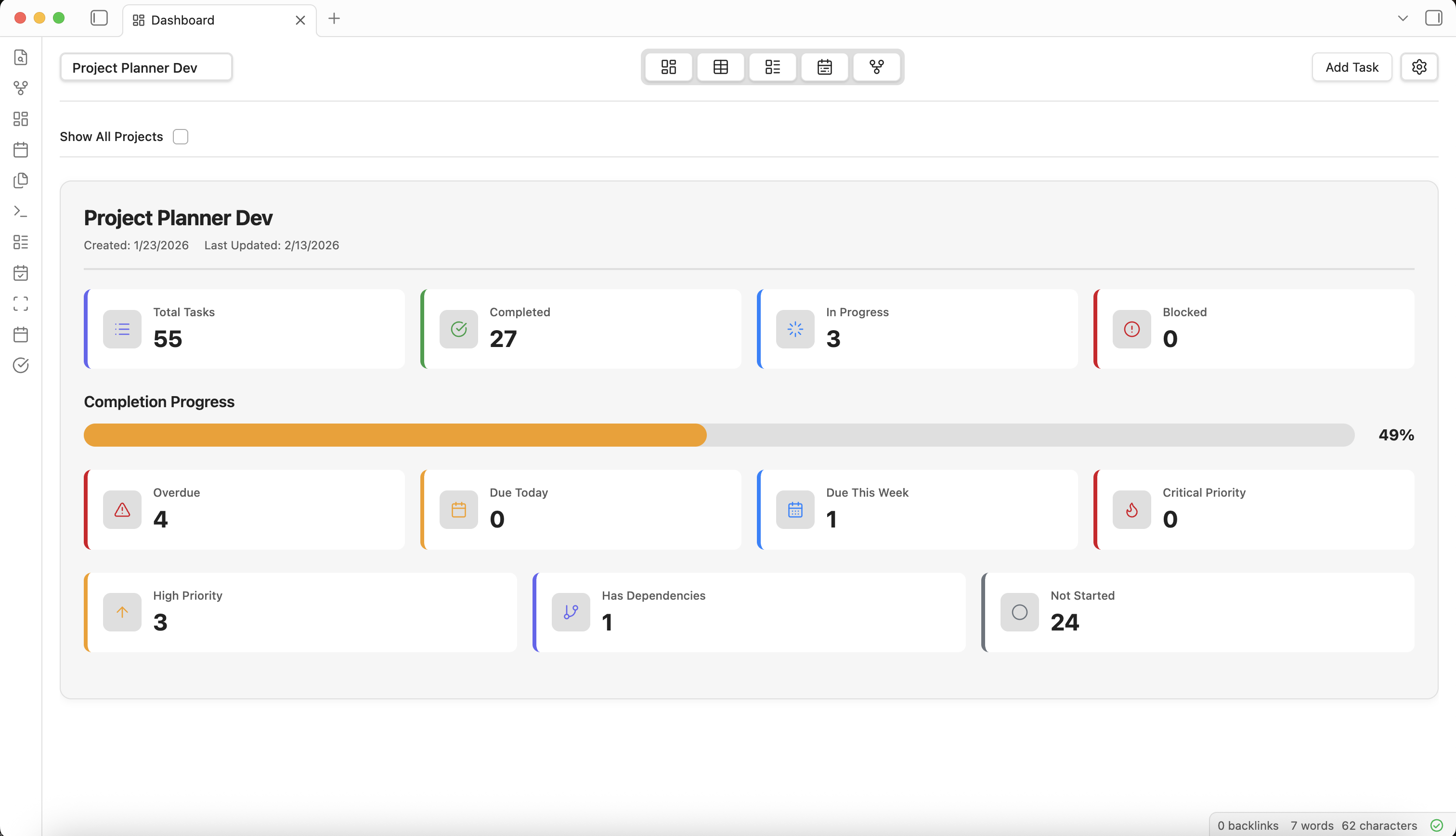 Project Planner Dashboard
